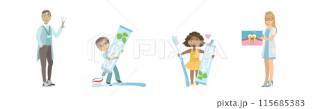 Oral Care and Mouth Hygiene with Kid Character and Tool Vector Set Oral Care and Mouth Hygiene with Kid Character and Tool Vector Set 115685383