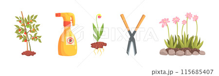 Garden Tools and Object for Plant Cultivation Vector Set Garden Tools and Object for Plant Cultivation Vector Set 115685407