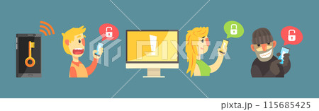 Hacker Attack and Internet Fraud Element and Item Vector Set 115685425