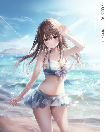アニメ風手描き水着イラスト