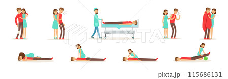 Woman Help Man as Emergency First Aid and...のイラスト素材 [115686131] - PIXTA