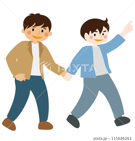 笑顔で幸せそうに手をつないで歩く男性カップルのベクターイラスト 笑顔で幸せそうに手をつないで歩く男性カップルのベクターイラスト 115686261