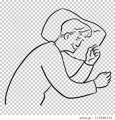 横向きで気持ちよく眠っている高齢男性　線画 115686316