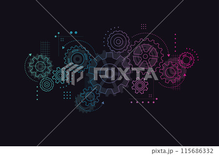 Abstract gear wheel mechanism background. Machine technology. Vector illustration 115686332