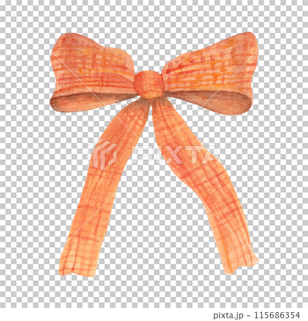 Orange bow with checkered pattern. Watercolor illustration. Clip art of autumn knitted holiday ribbon. Hand drawn isolated sketch. For holiday decorations, gift wrapping, cards. For Thanksgiving. Orange bow with checkered pattern. Watercolor illustration. Clip art of autumn knitted holiday ribbon. Hand drawn isolated sketch. For holiday decorations, gift wrapping, cards. For Thanksgiving. 115686354