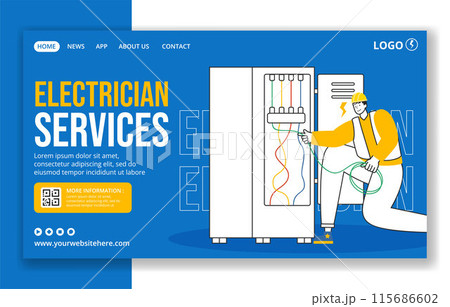 Electrician Services Social Media Landing Page Cartoon Hand Drawn Templates Background Illustration 115686602