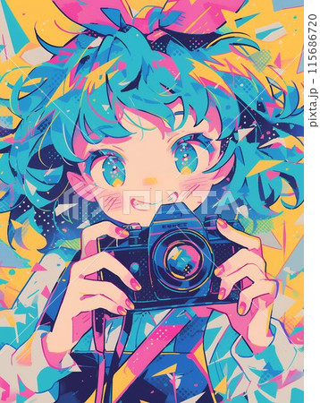カメラを構えるアニメ風の女の子 AI カメラを構えるアニメ風の女の子 AI 115686720