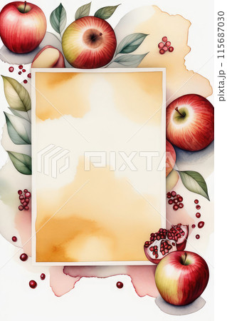 Watercolor of jewish holiday of Rosh hashanah (Jewish New Year). 115687030