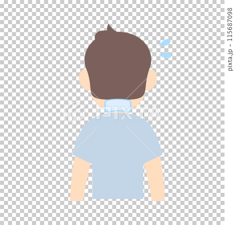 一個男孩脖子後面貼著降溫單 115687098