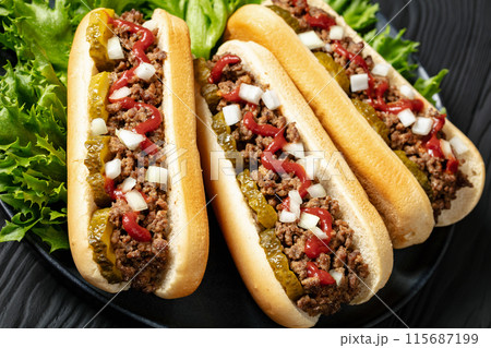 Midwestern Loose Meat Sandwiches on a grey plate Midwestern Loose Meat Sandwiches on a grey plate 115687199