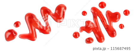 Red strawberry jam isolated on white background with full depth of field, Top view. Flat lay Red strawberry jam isolated on white background with full depth of field, Top view. Flat lay 115687495