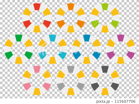 3色の浮き輪のイラストのセット 115687706