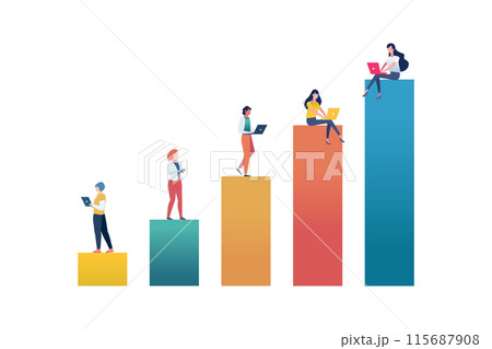 People on increase bar chart isolated on white background. 115687908