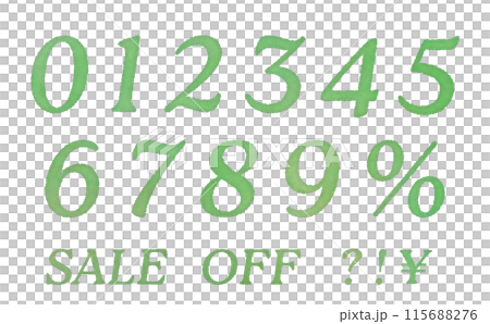 Watercolor numbers in green Watercolor numbers in green 115688276