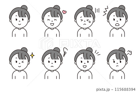 シンプルな女性の表情セット02_グレー 115688394