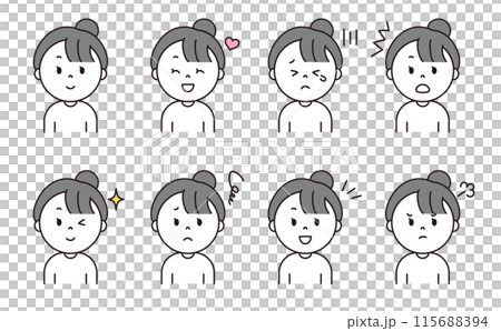 シンプルな女性の表情セット02_グレー 115688394
