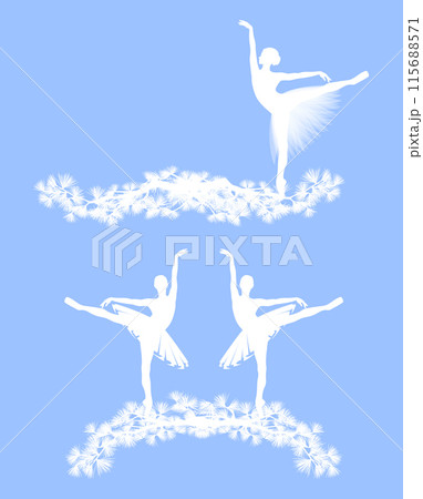 winter season border made of pine tree branches and performing ballerina dancer vector silhouette winter season border made of pine tree branches and performing ballerina dancer vector silhouette 115688571