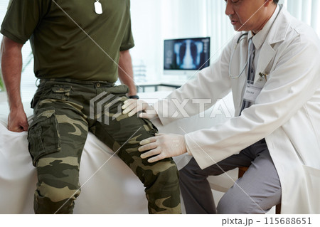 Doctor Examining Pain Leg of Patient 115688651