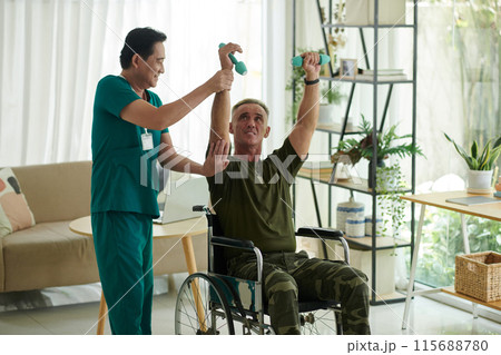 Soldier With Injury During Rehab Soldier With Injury During Rehab 115688780