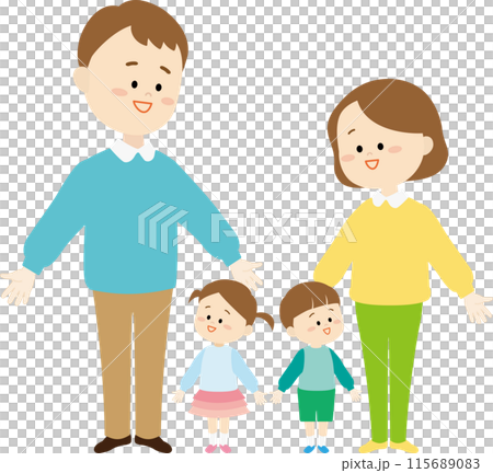 一個年輕的四口之家的插圖 115689083