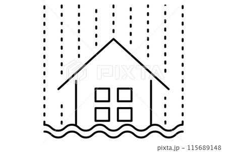 大雨洪水、自然災害のシンプルな線画アイコン 115689148