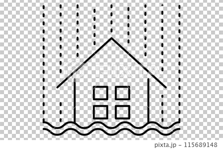 Heavy rain flood, natural disaster simple line icon Heavy rain flood, natural disaster simple line icon 115689148
