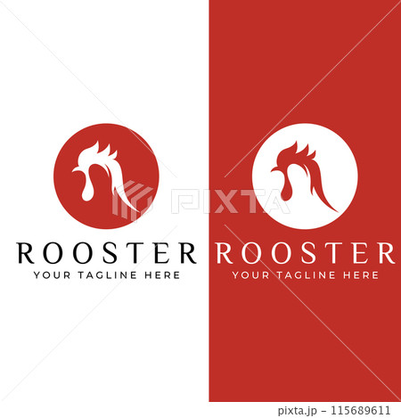 Chicken logo, rooster head logo with fish combination. Logo for company business, restaurant or restaurant or food stall. Using penditan simple vector illustration. 115689611