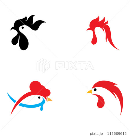 Chicken logo, rooster head logo with fish combination. Logo for company business, restaurant or restaurant or food stall. Using penditan simple vector illustration. 115689613