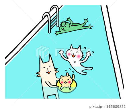 プールで遊ぶ猫たちのイラスト プールで遊ぶ猫たちのイラスト 115689821