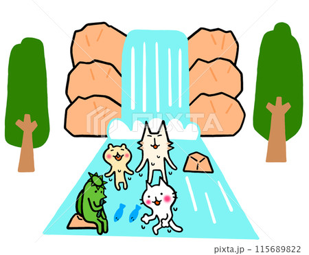 川で遊ぶ猫たちのイラストのイラスト素材 [115689822] - PIXTA