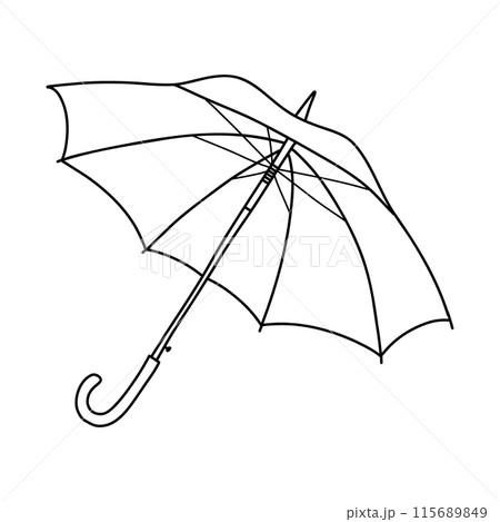 Umbrella in doodle style isolated on white background. Linear open umbrella. 115689849