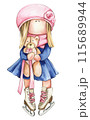 Watercolor hand drawn doll Tilda in dress. Hand drawn watercolor illustration . Design for baby shower party, birthday, cake, holiday celebration design, greetings card, invitation, stickers, posters. 115689944