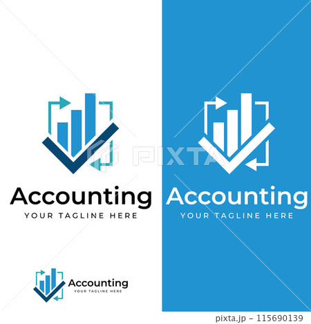 Financial accounting logo, with check mark for financial accounting stock chart analysis. In modern template vector illustration concept style. Financial accounting logo, with check mark for financial accounting stock chart analysis. In modern template vector illustration concept style. 115690139