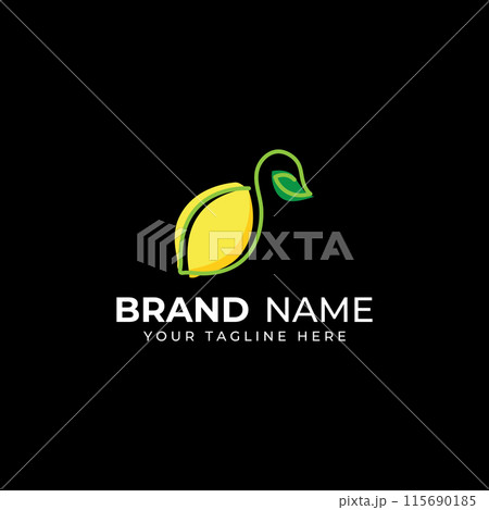 Fresh lemon fruit logo with leaves and fresh drink of lemon fruit. Logo vector illustration modern template. 115690185
