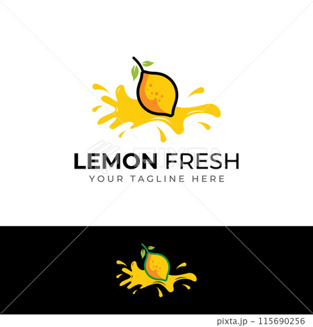 Fresh lemon fruit logo with leaves and fresh drink of lemon fruit. Logo vector illustration modern template. 115690256