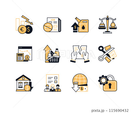 Economic and financial crisis - line design style icons set 115690432