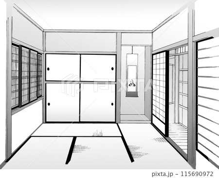 漫画風ペン画イラスト 和風_階段・室内 漫画風ペン画イラスト 和風_階段・室内 115690972