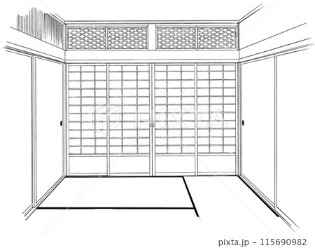 漫画風ペン画イラスト　和風_階段・室内 115690982