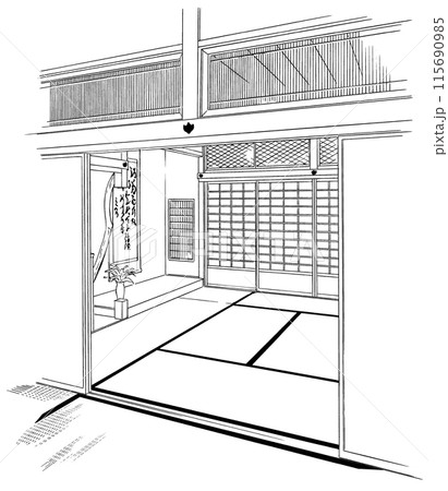 漫画風ペン画イラスト　和風_階段・室内 115690985