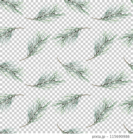 Traditional Christmas pine branches watercolor seamless pattern. Hand drawn new year background with forest tree elements for packing, wall paper, wrapping paper design. Holly celebration, fabric 115690986
