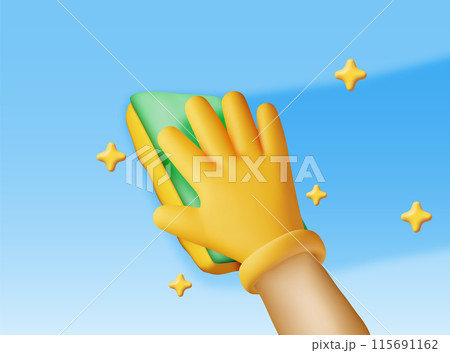 3D hand in gloves with sponge wash wall 3D hand in gloves with sponge wash wall 115691162