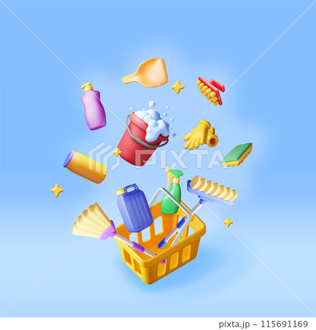 3D set of home cleaning tools isolated 3D set of home cleaning tools isolated 115691169