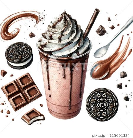 チョコレートドリンクの水彩イラスト 115691324