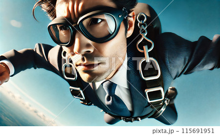 スカイダイビンに挑戦するスーツを着たビジネスマン 115691951