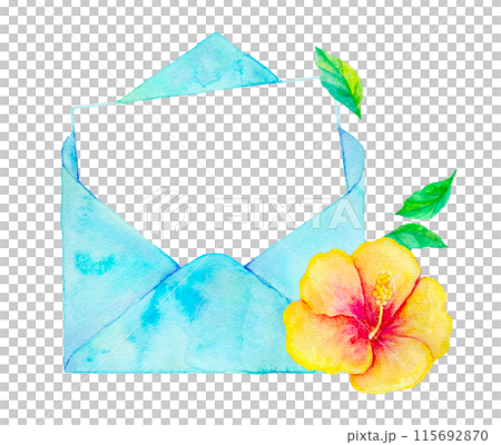 水彩イラスト　手紙とハイビスカス 115692870