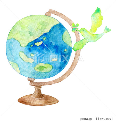 水彩で描いた地球儀　水彩イラスト 115693051