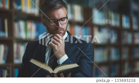 本を読む眼鏡をかけた男性 115693218
