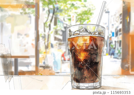 カフェのテーブルに置かれたコーヒー 115693353