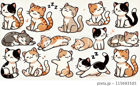 猫　イラストセット1 115693585