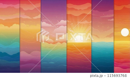 AI Content. Sunset and sunrise sky colors. Set of Summer concept with gradient backgrounds 115693768